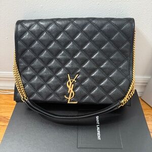 YSL Saint Laurent Becky Quilted shoulder Bag Black Lambskin Leather